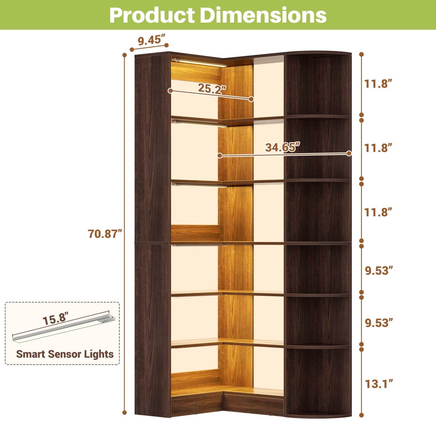 Corner Shelf with 6 Motion Sensor Lights