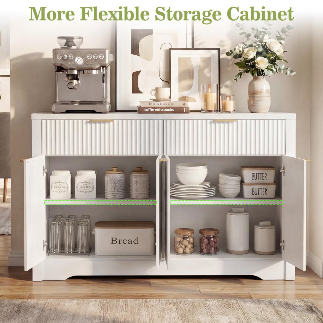 55" Fluted Buffet Cabinet, Modern Sideboard Credenza with Drawers, Adjustable Shelves & Coffee Bar Storage for Kitchen