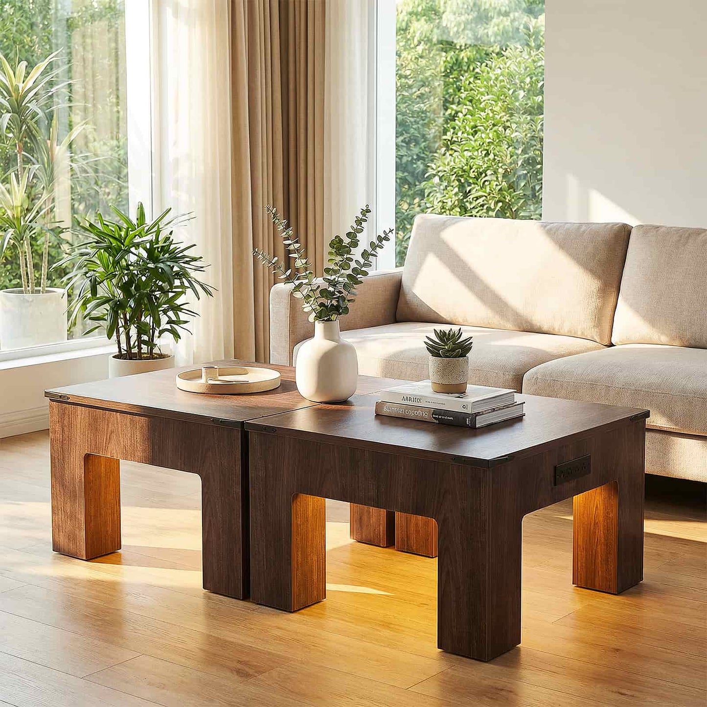 LED Square Coffee Table for Living Room Set of 2