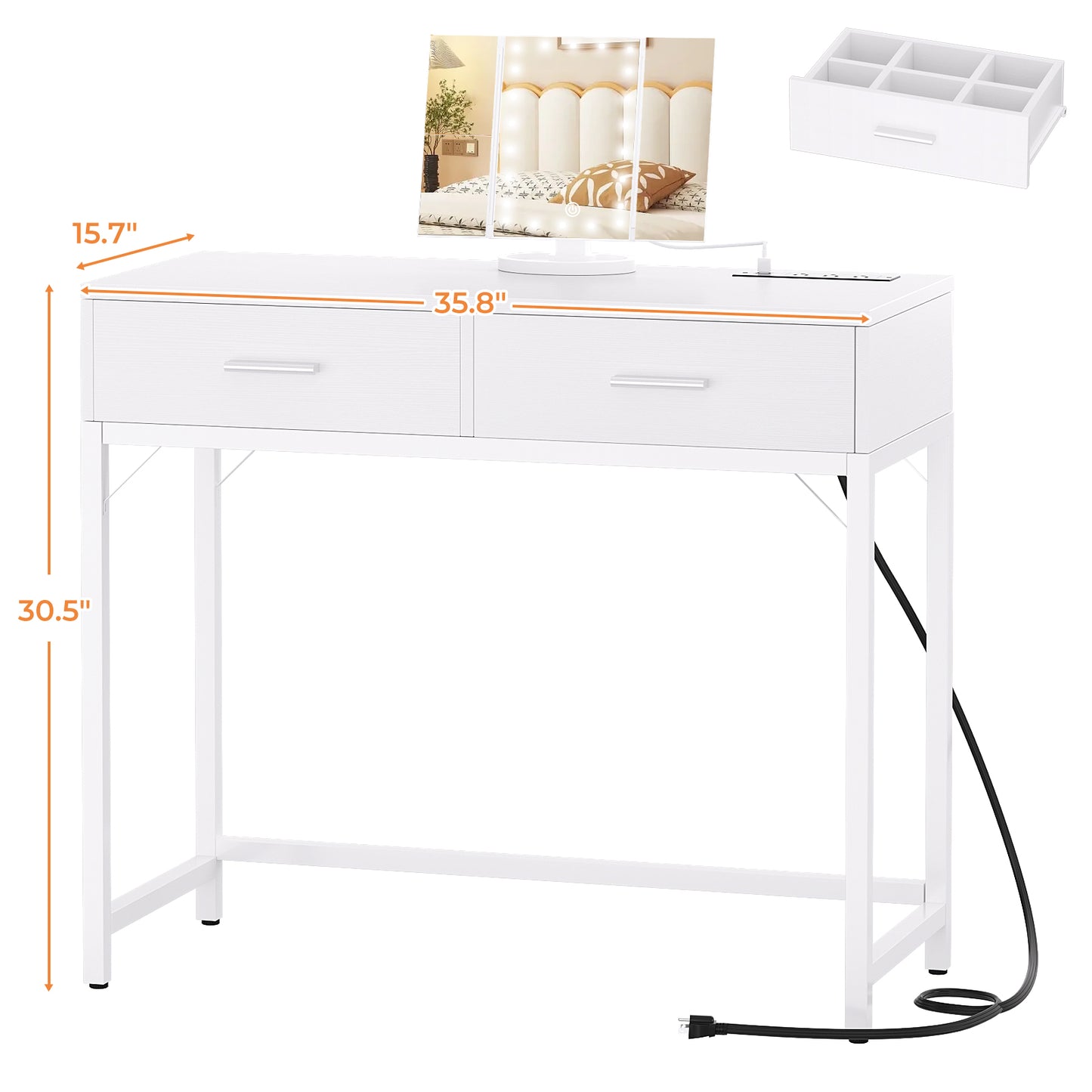 Vanity Desk with Mirror and Lights, 35.8" Makeup Table with Drawers