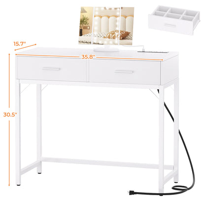 Vanity Desk with Mirror and Lights, 35.8" Makeup Table with Drawers