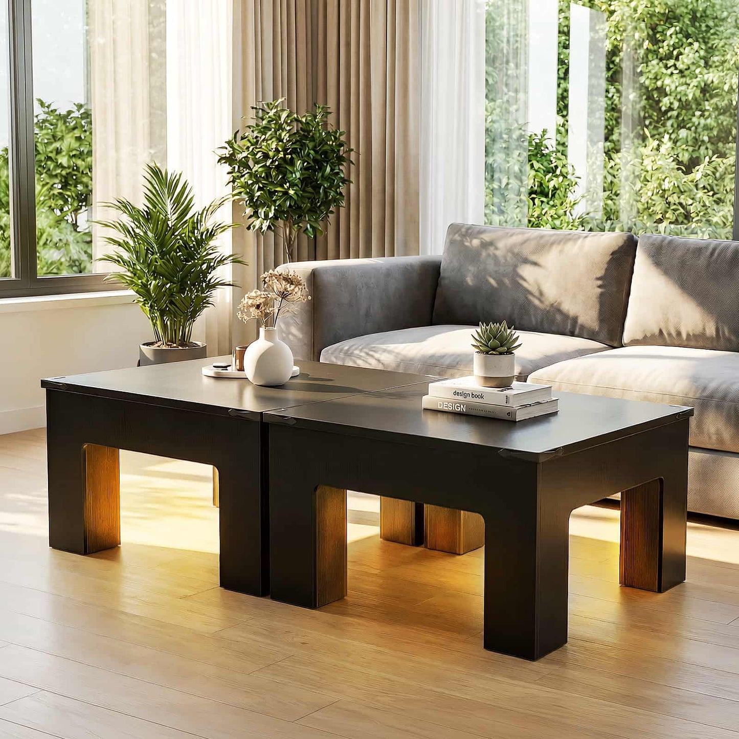LED Square Coffee Table for Living Room Set of 2