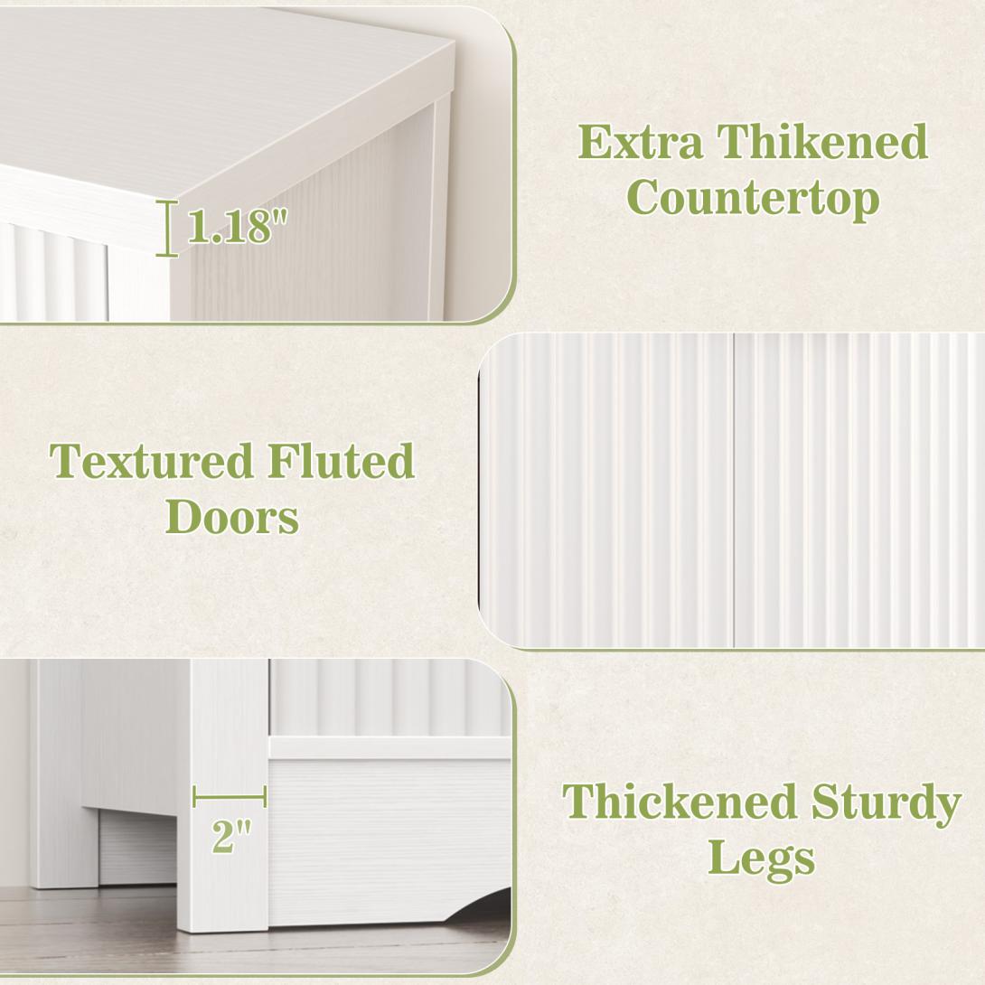 55" Fluted Buffet Cabinet, Modern Sideboard Credenza with Drawers, Adjustable Shelves & Coffee Bar Storage for Kitchen