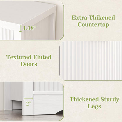55" Fluted Buffet Cabinet, Modern Sideboard Credenza with Drawers, Adjustable Shelves & Coffee Bar Storage for Kitchen