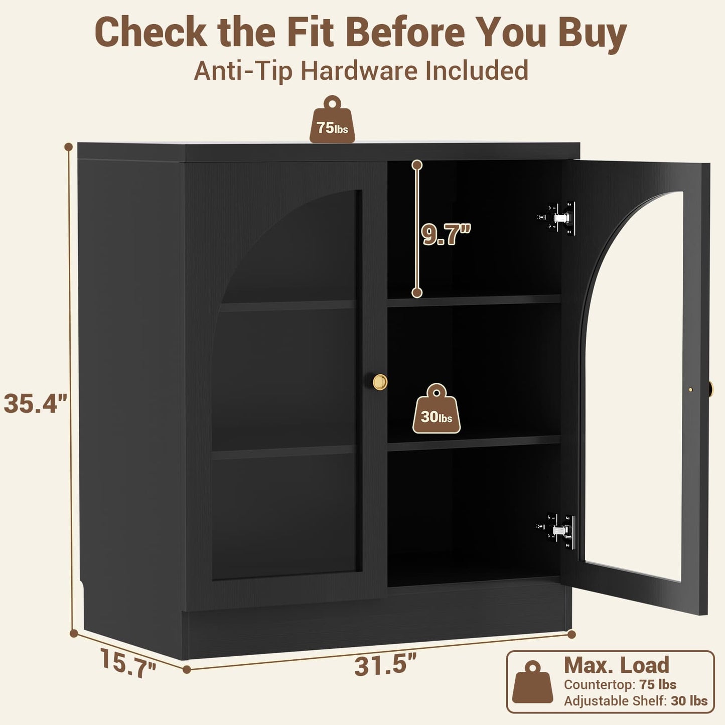 31.5" Sideboard Buffet Cabinet with Tempered Glass Doors