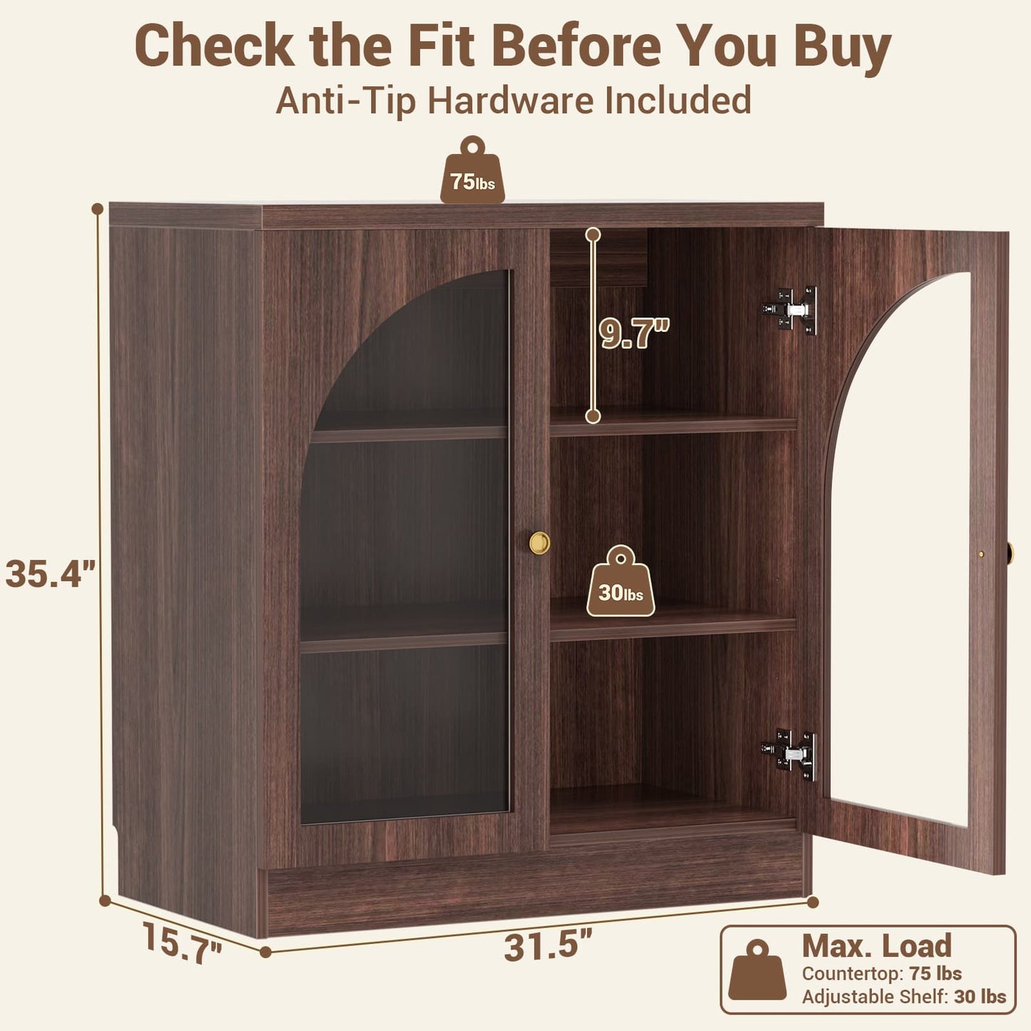 31.5" Sideboard Buffet Cabinet with Tempered Glass Doors