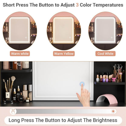 Makeup Vanity Desk with Drawers and Lighted Mirror