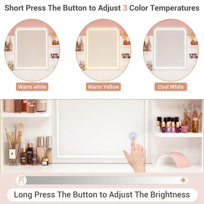 Makeup Vanity Desk with Drawers and Lighted Mirror