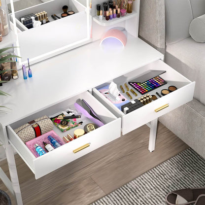 Makeup Vanity Desk with Drawers and Lighted Mirror