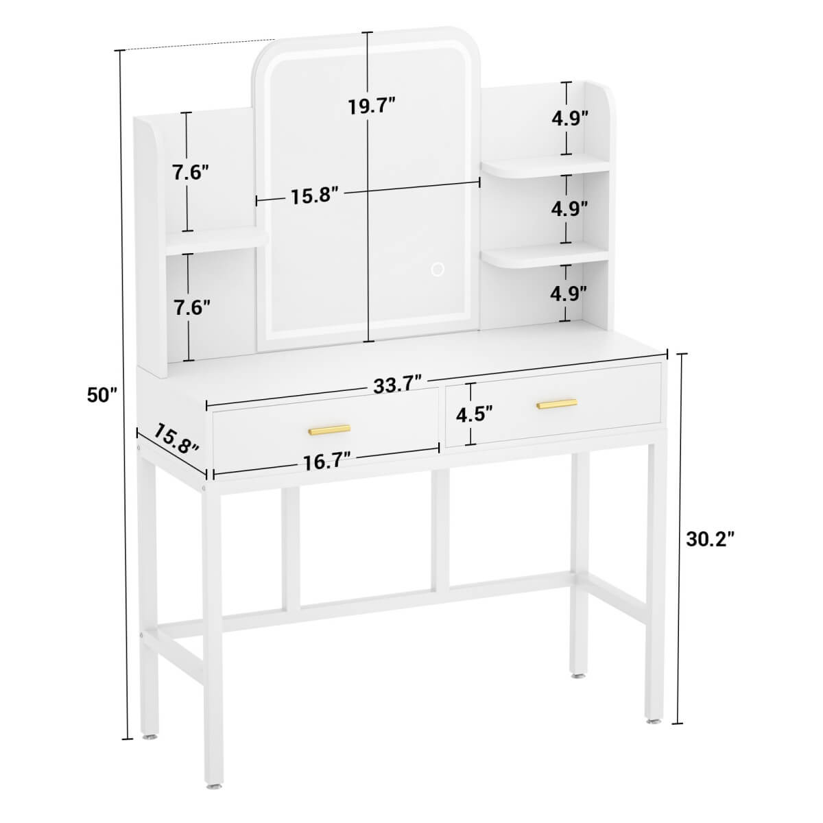 Makeup Vanity Desk with Drawers and Lighted Mirror