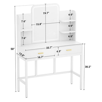 Makeup Vanity Desk with Drawers and Lighted Mirror