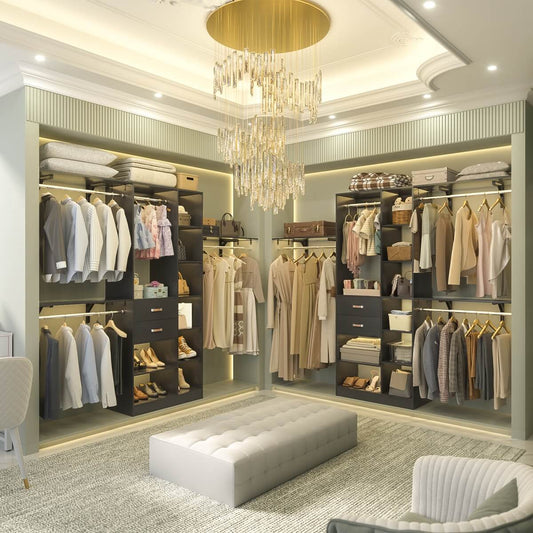 8FT Closet Organizer System with 13 Shelves & 2 Wood Drawers
