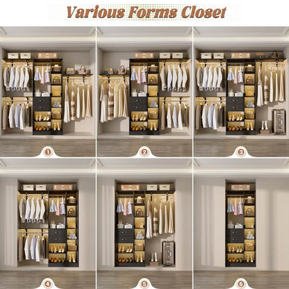 8FT Closet Organizer System with 13 Shelves & 2 Wood Drawers