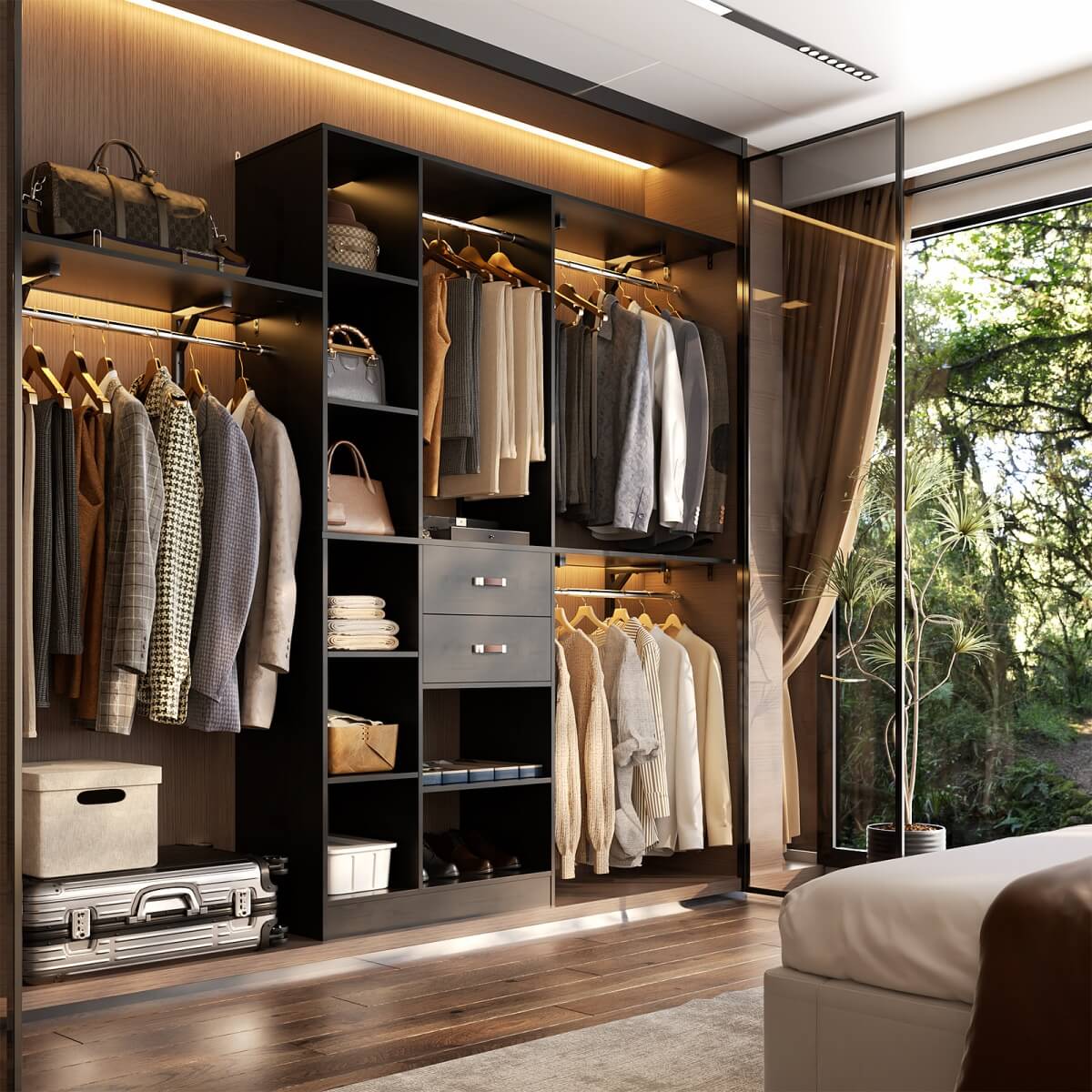 8FT Closet Organizer System with 13 Shelves & 2 Wood Drawers