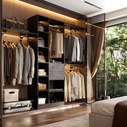 8FT Closet Organizer System with 13 Shelves & 2 Wood Drawers