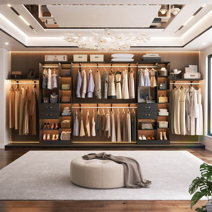 8FT Closet Organizer System with 13 Shelves & 2 Wood Drawers