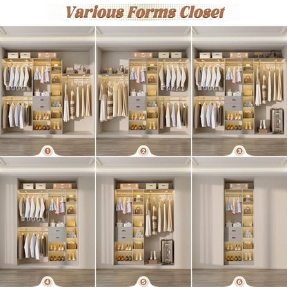 8FT Closet Organizer System with 13 Shelves & 2 Wood Drawers