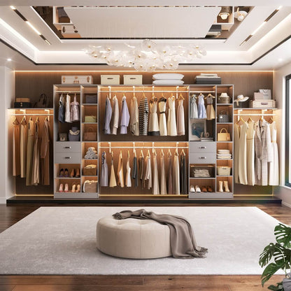 8FT Closet Organizer System with 13 Shelves & 2 Wood Drawers