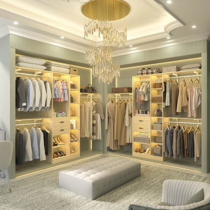 8FT Closet Organizer System with 13 Shelves & 2 Wood Drawers