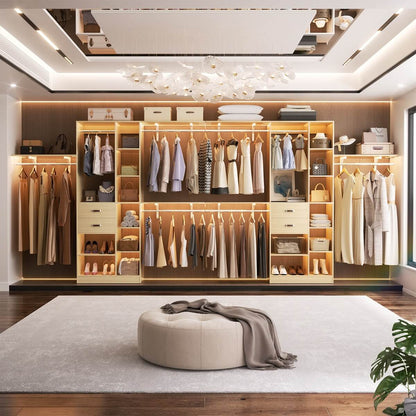 8FT Closet Organizer System with 13 Shelves & 2 Wood Drawers
