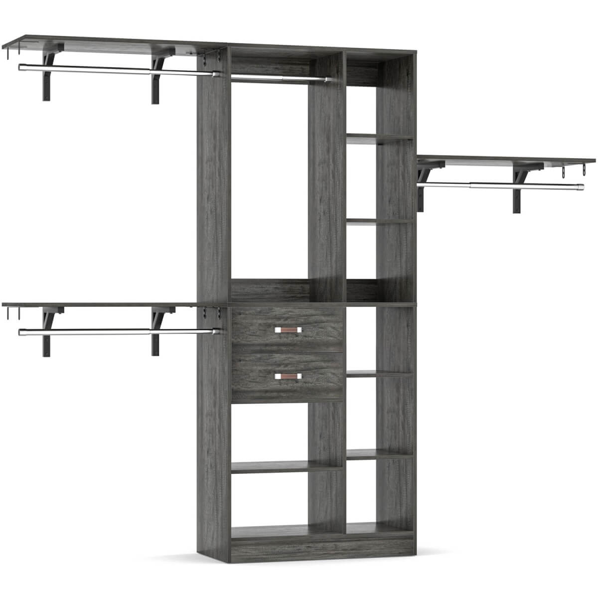 8FT Closet Organizer System with 13 Shelves & 2 Wood Drawers