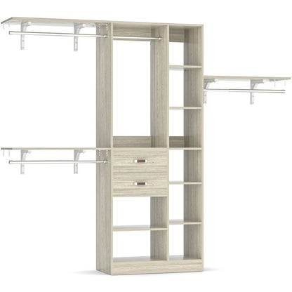 8FT Closet Organizer System with 13 Shelves & 2 Wood Drawers