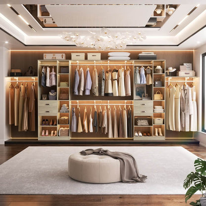 8FT Closet Organizer System with 13 Shelves & 2 Wood Drawers