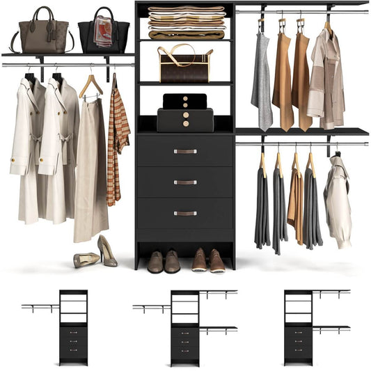 96 Inches Closet System with 3 Shelving Towers