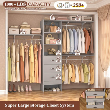 96 Inches Closet System with 3 Shelving Towers
