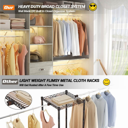 96 Inches Closet System with 3 Shelving Towers