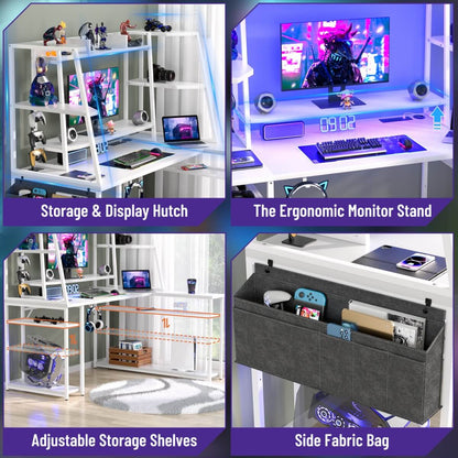 47-inch L-Shaped Gaming Computer Desk with LED Lights & Power Outlets