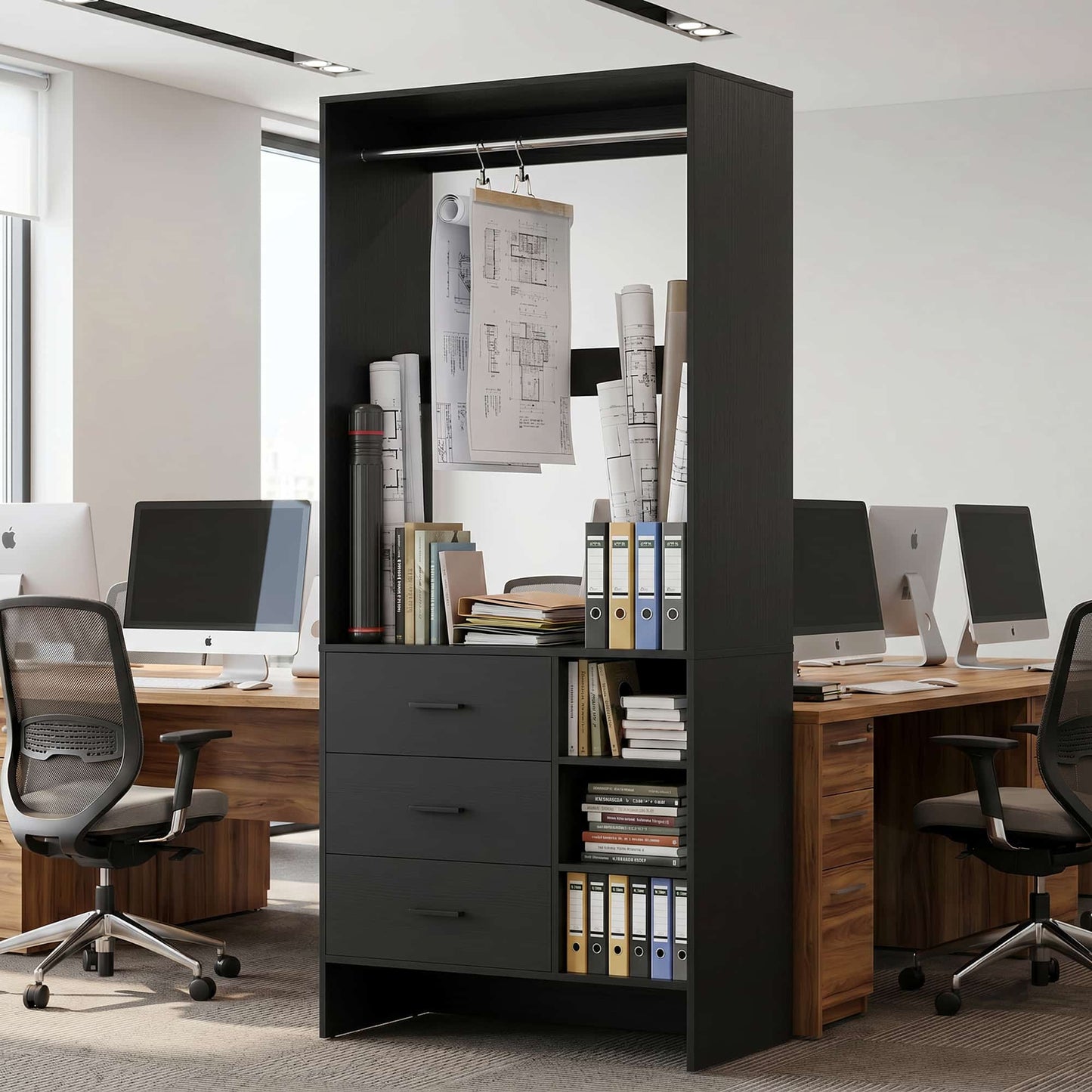 Bookcase with 3 Drawers, Freestanding Storage Bookshelf, 29.5’’ Tall Wood Display Shelves for Home Office, Living Room, Bedroom, Model: YHCC-008