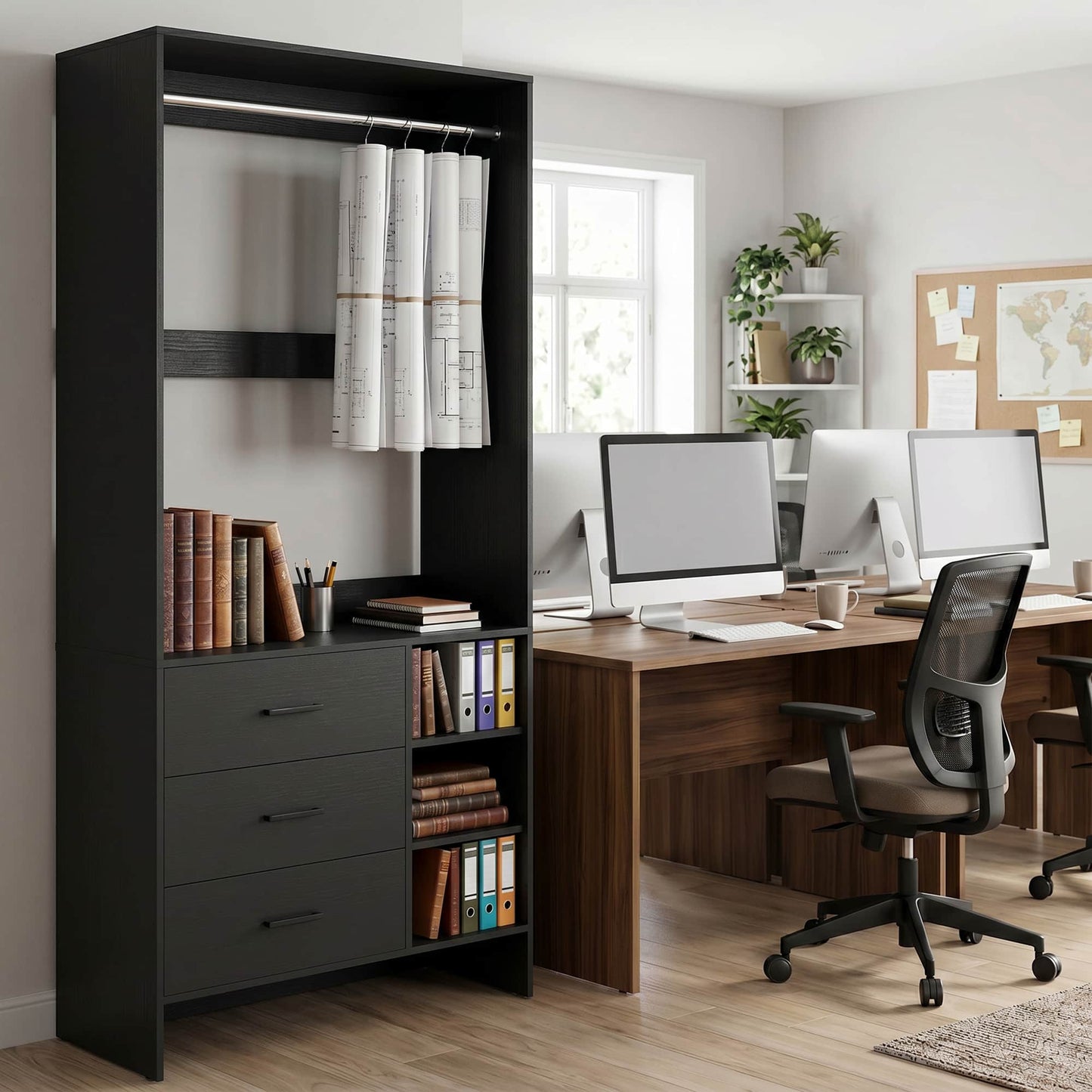 Bookcase with 3 Drawers, Freestanding Storage Bookshelf, 29.5’’ Tall Wood Display Shelves for Home Office, Living Room, Bedroom, Model: YHCC-008