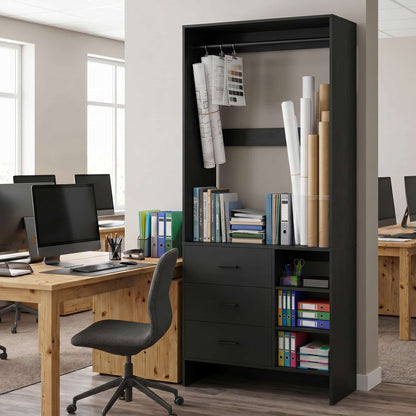 Bookcase with 3 Drawers, Freestanding Storage Bookshelf, 29.5’’ Tall Wood Display Shelves for Home Office, Living Room, Bedroom, Model: YHCC-008