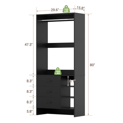 Bookcase with 3 Drawers, Freestanding Storage Bookshelf, 29.5’’ Tall Wood Display Shelves for Home Office, Living Room, Bedroom, Model: YHCC-008