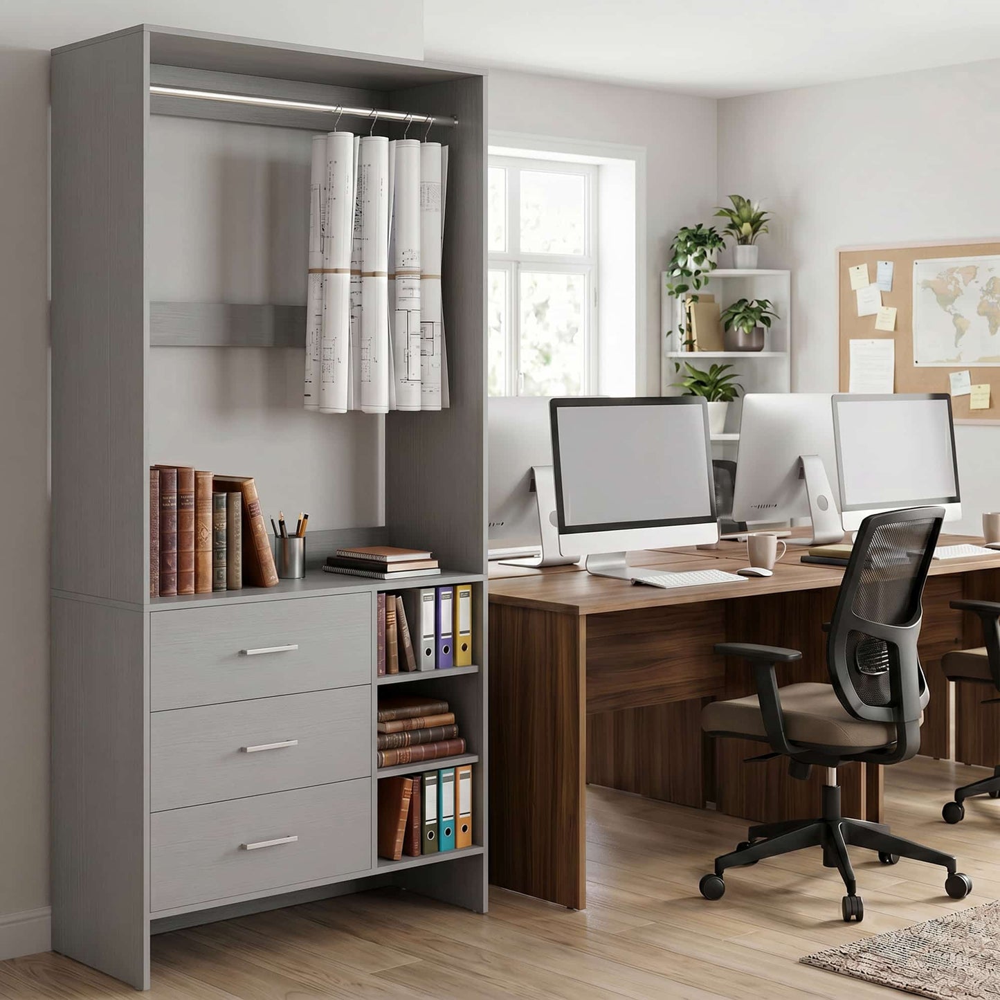 Bookcase with 3 Drawers, Freestanding Storage Bookshelf, 29.5’’ Tall Wood Display Shelves for Home Office, Living Room, Bedroom, Model: YHCC-008