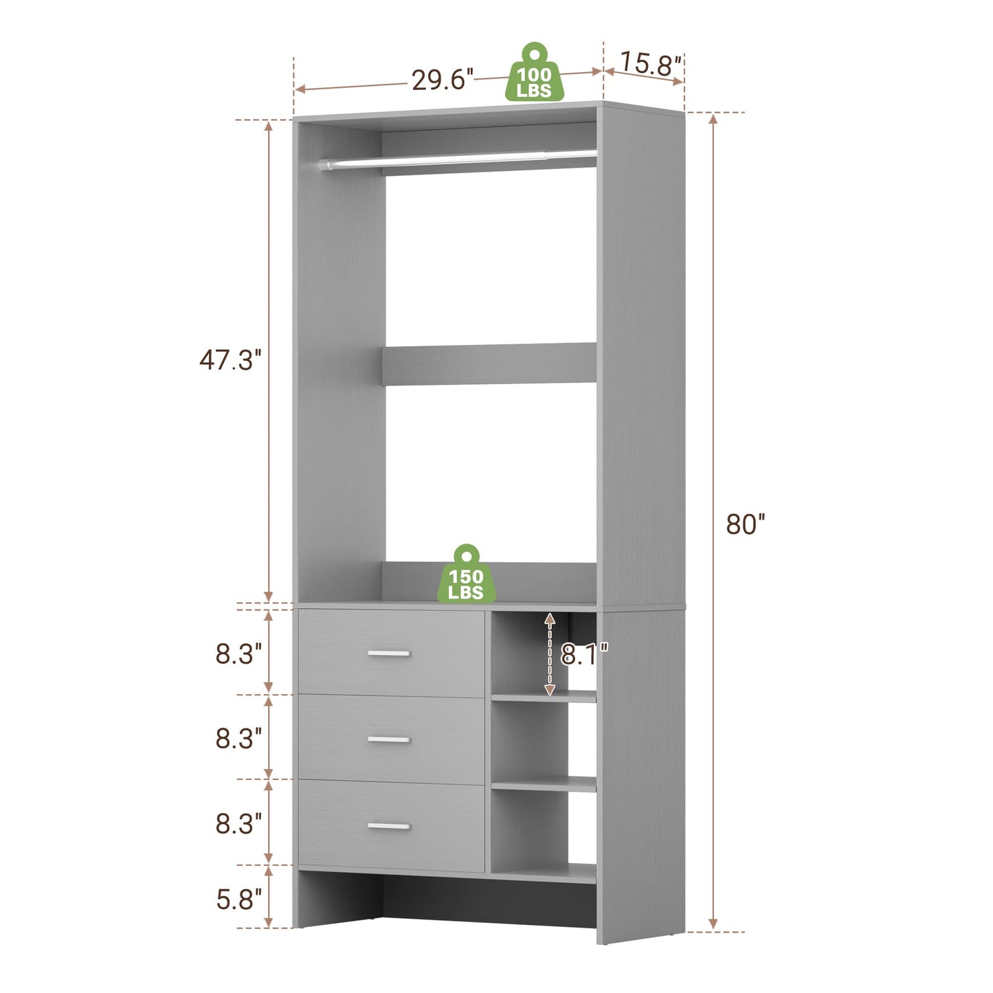 Bookcase with 3 Drawers, Freestanding Storage Bookshelf, 29.5’’ Tall Wood Display Shelves for Home Office, Living Room, Bedroom, Model: YHCC-008