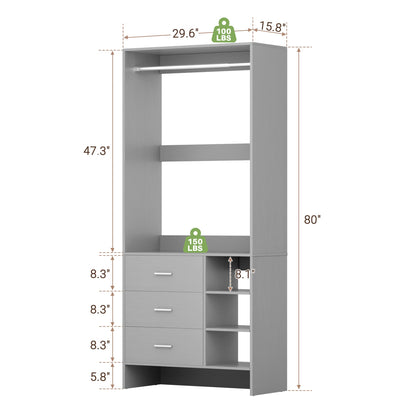 Bookcase with 3 Drawers, Freestanding Storage Bookshelf, 29.5’’ Tall Wood Display Shelves for Home Office, Living Room, Bedroom, Model: YHCC-008