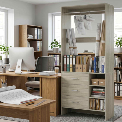 Bookcase with 3 Drawers, Freestanding Storage Bookshelf, 29.5’’ Tall Wood Display Shelves for Home Office, Living Room, Bedroom, Model: YHCC-008