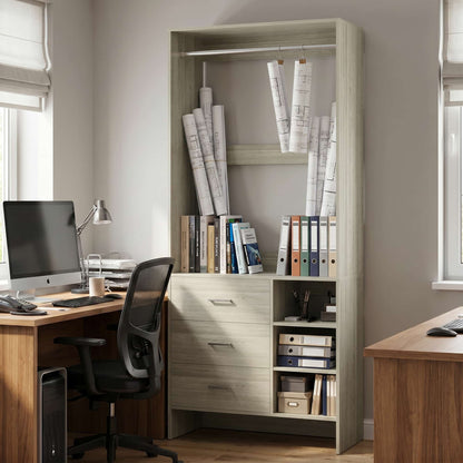 Bookcase with 3 Drawers, Freestanding Storage Bookshelf, 29.5’’ Tall Wood Display Shelves for Home Office, Living Room, Bedroom, Model: YHCC-008