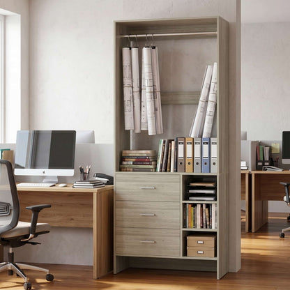 Bookcase with 3 Drawers, Freestanding Storage Bookshelf, 29.5’’ Tall Wood Display Shelves for Home Office, Living Room, Bedroom, Model: YHCC-008