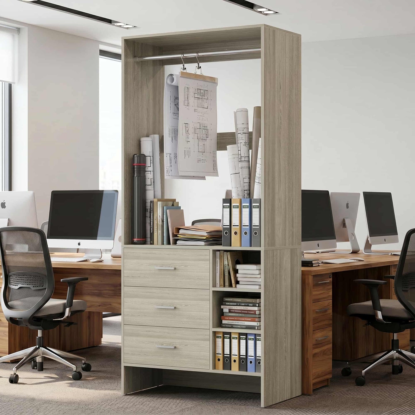 Bookcase with 3 Drawers, Freestanding Storage Bookshelf, 29.5’’ Tall Wood Display Shelves for Home Office, Living Room, Bedroom, Model: YHCC-008