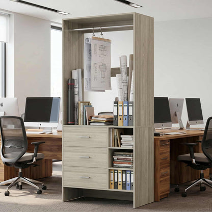 Bookcase with 3 Drawers, Freestanding Storage Bookshelf, 29.5’’ Tall Wood Display Shelves for Home Office, Living Room, Bedroom, Model: YHCC-008