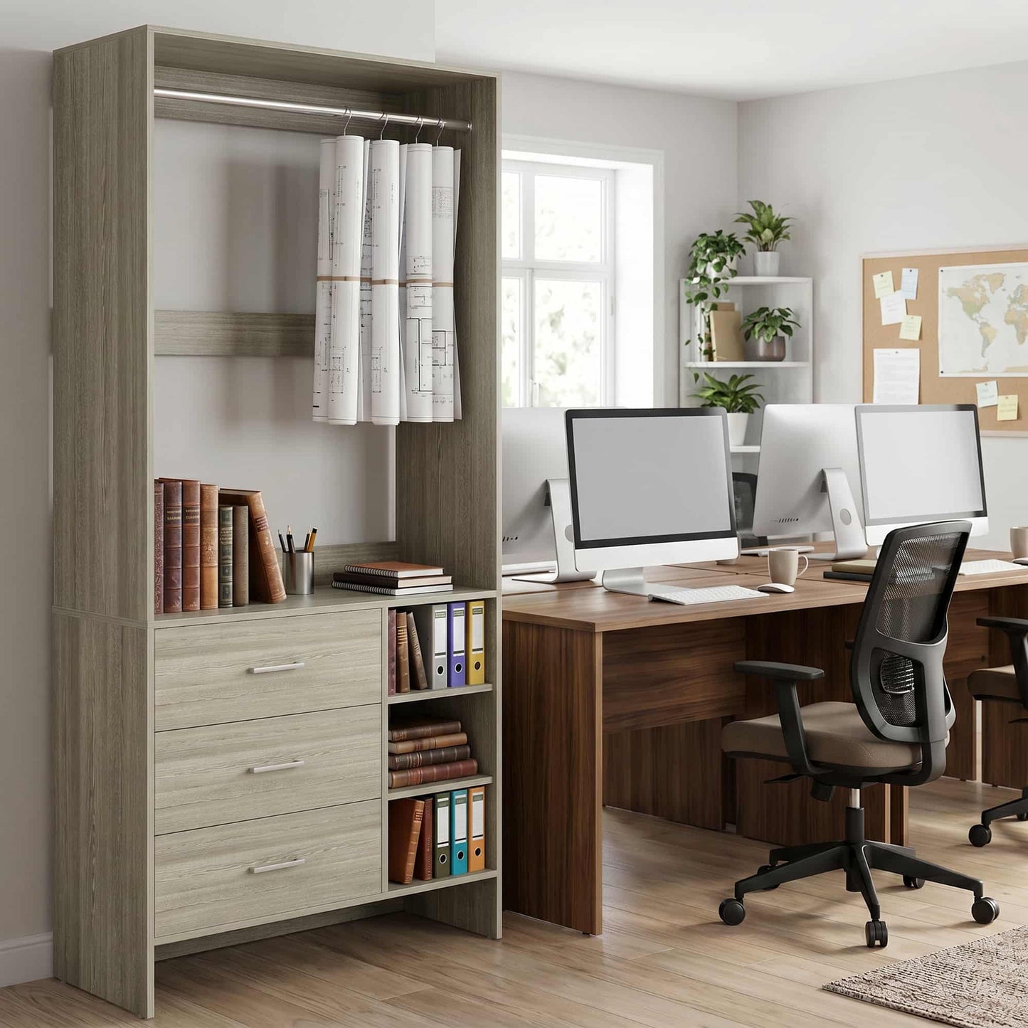 Bookcase with 3 Drawers, Freestanding Storage Bookshelf, 29.5’’ Tall Wood Display Shelves for Home Office, Living Room, Bedroom, Model: YHCC-008