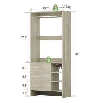 Bookcase with 3 Drawers, Freestanding Storage Bookshelf, 29.5’’ Tall Wood Display Shelves for Home Office, Living Room, Bedroom, Model: YHCC-008