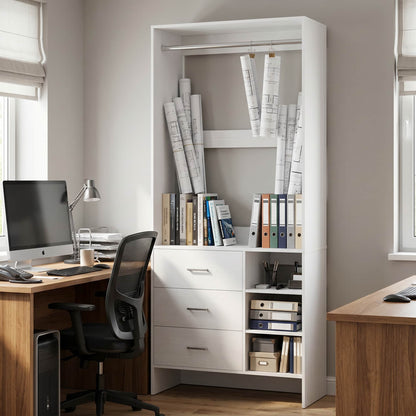 Bookcase with 3 Drawers, Freestanding Storage Bookshelf, 29.5’’ Tall Wood Display Shelves for Home Office, Living Room, Bedroom, Model: YHCC-008