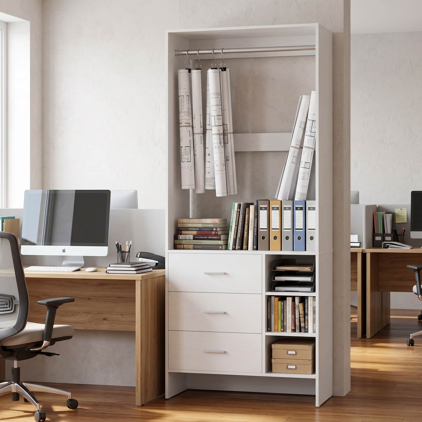 Bookcase with 3 Drawers, Freestanding Storage Bookshelf, 29.5’’ Tall Wood Display Shelves for Home Office, Living Room, Bedroom, Model: YHCC-008