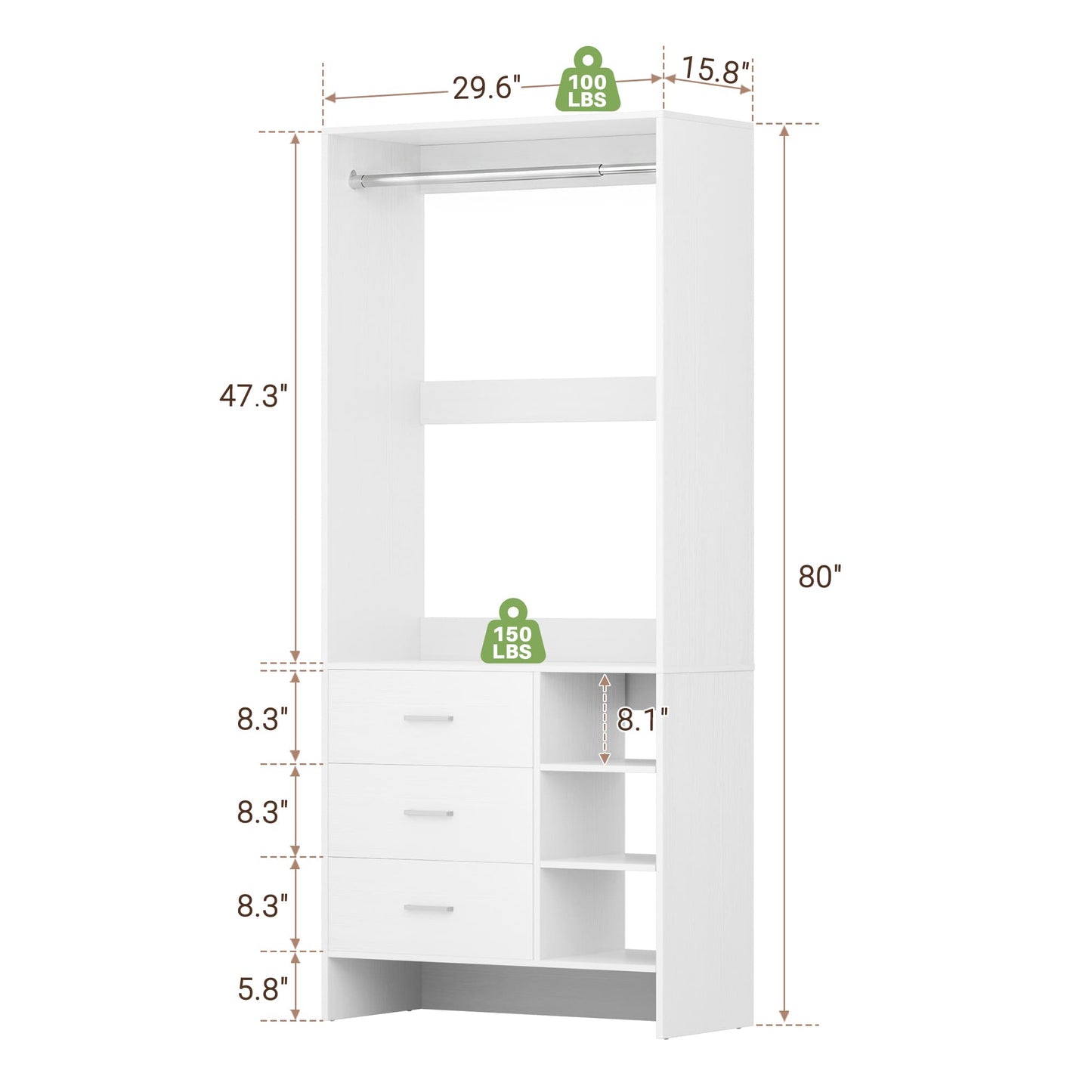 Bookcase with 3 Drawers, Freestanding Storage Bookshelf, 29.5’’ Tall Wood Display Shelves for Home Office, Living Room, Bedroom, Model: YHCC-008