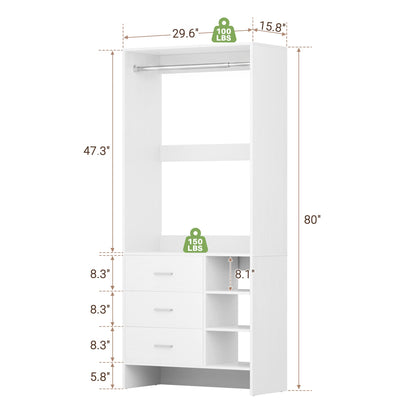 Bookcase with 3 Drawers, Freestanding Storage Bookshelf, 29.5’’ Tall Wood Display Shelves for Home Office, Living Room, Bedroom, Model: YHCC-008
