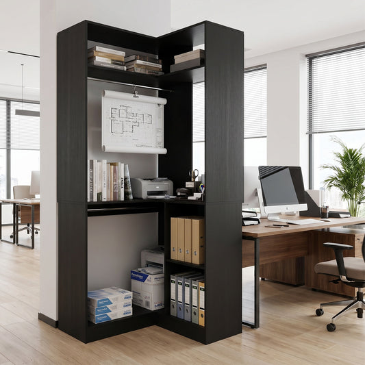 Corner Bookcase and Bookshelf, 34’’ Freestanding L-Shaped Storage Shelves, Tall Display Bookcase Organizer for Home Office, Living Room and Bedroom, Model: YHCC-007